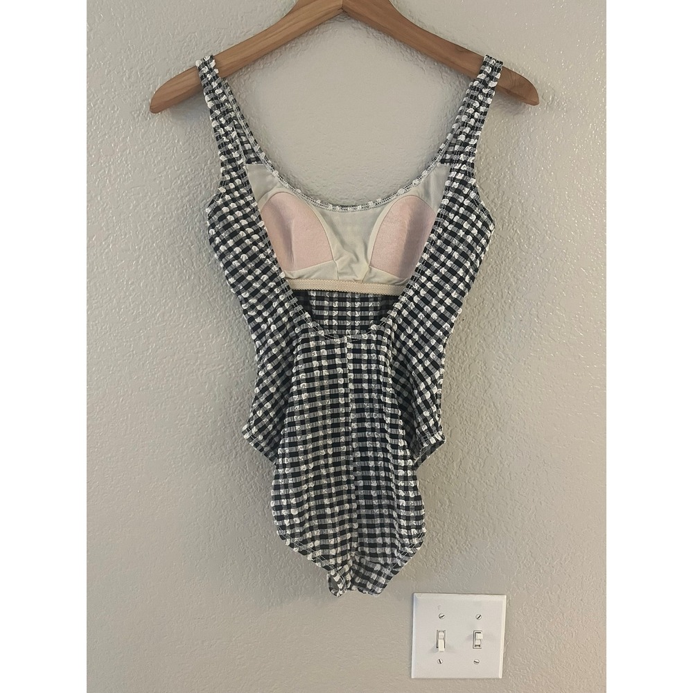Azul Gingham One Piece Swimsuit Black White Seersucker Texture Scoop Back Size 6 - Picture 3 of 7